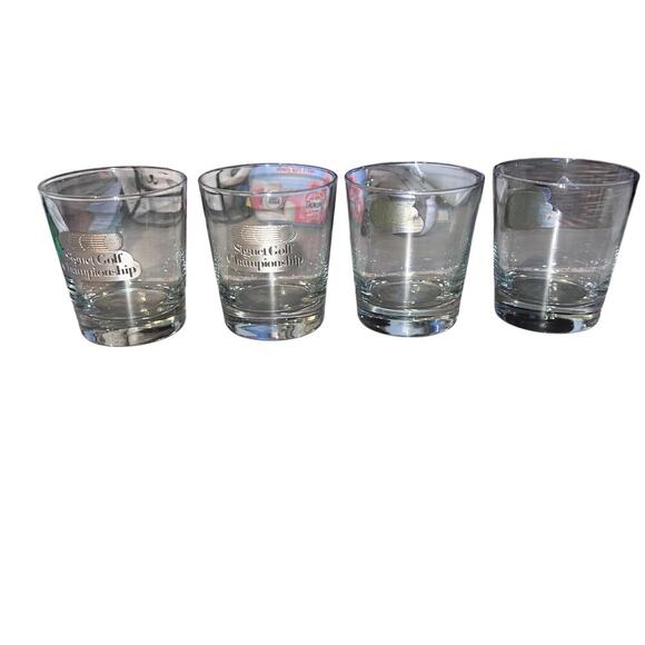 Signet golf championship engraved silvertone plaque set of four whiskey glasses - Picture 2 of 4